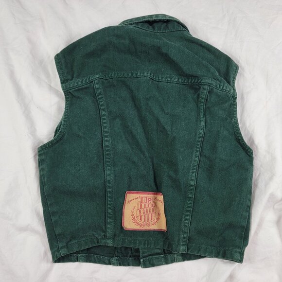 Vintage Bongo Womens Small Green Denim Vest By Gene Montesano Casual Outdoors - Picture 2 of 9